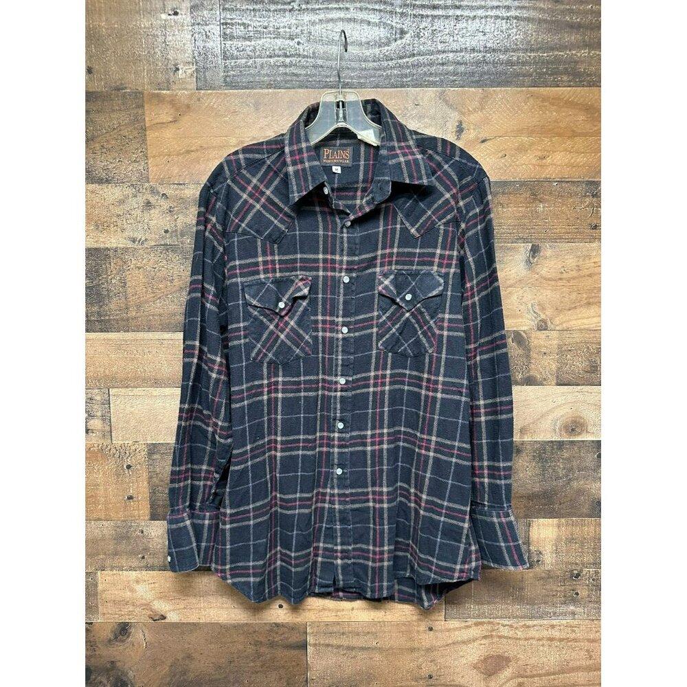 Plains Men's Long Sleeve Pearl Snap Size Medium‎